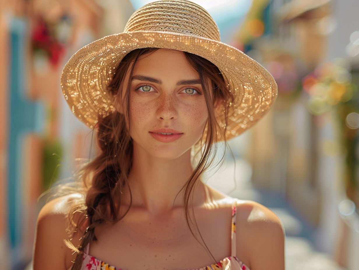 femme portant un chapeau panama